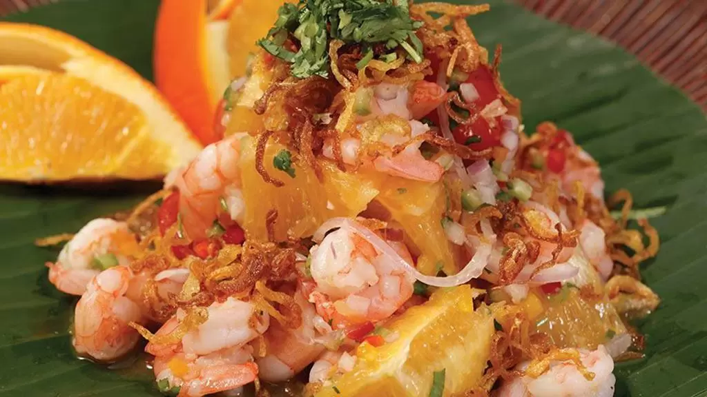 Burmese flavour shrimps salad